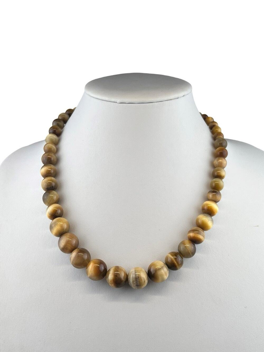 DTR Jay King Blonde Golden Tiger's Eye Beaded Sterling Silver Claps Necklace 20"